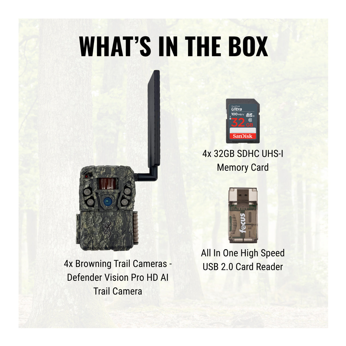 Browning Trail Cameras - Defender Wireless Vision Pro HD AI 46MP Bundle (4-Pack)