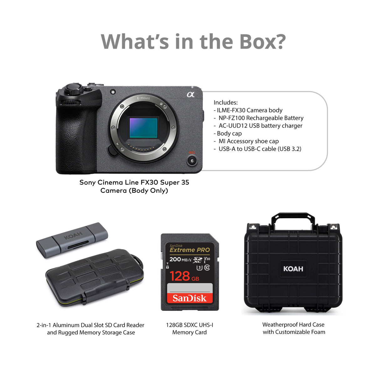 Sony Cinema Line FX30 Super 35 Camera (Body) with Hard Case & 128GB Card Bundle