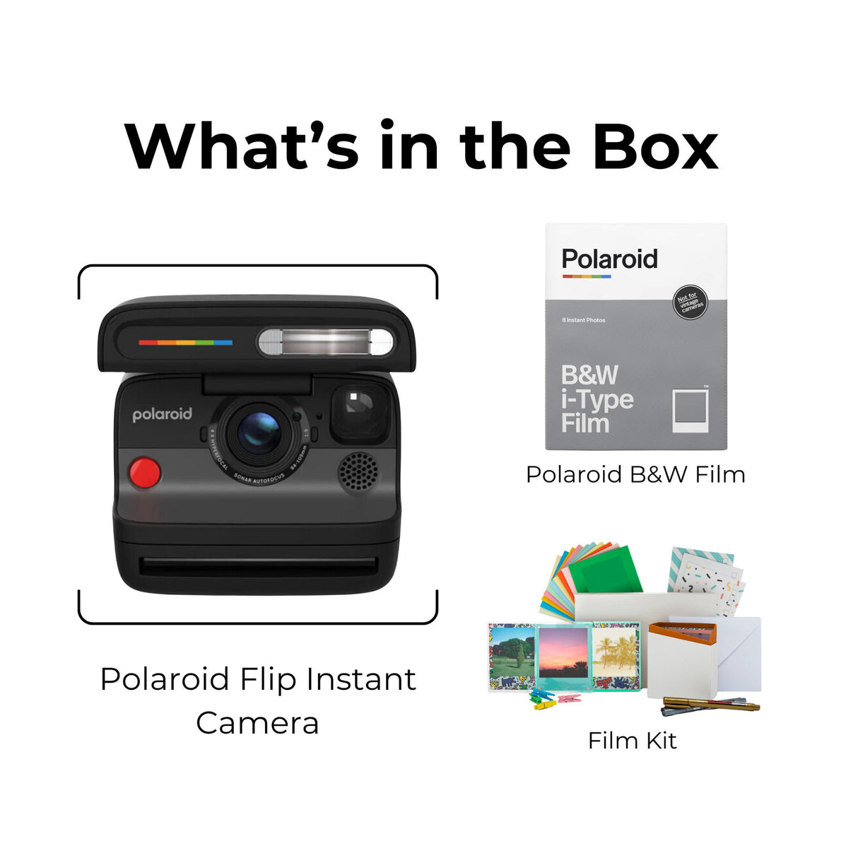 Polaroid Flip Instant Camera with Sonar Autofocus with Accessories Kit (Black)