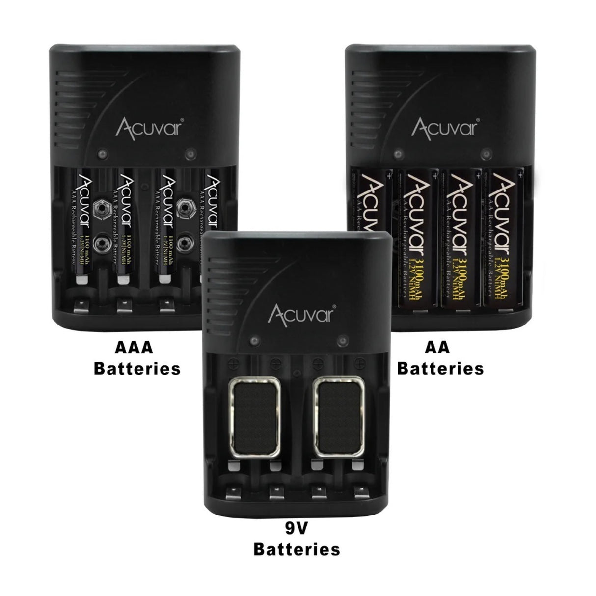 Acuvar 4 High-Capacity AA Rechargeable Batteries 3100mAh NiMH with Charger