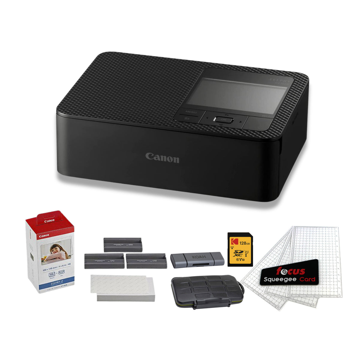 Canon Selphy CP1500 Wireless Photo Printer (Black) with Accessories Bundle