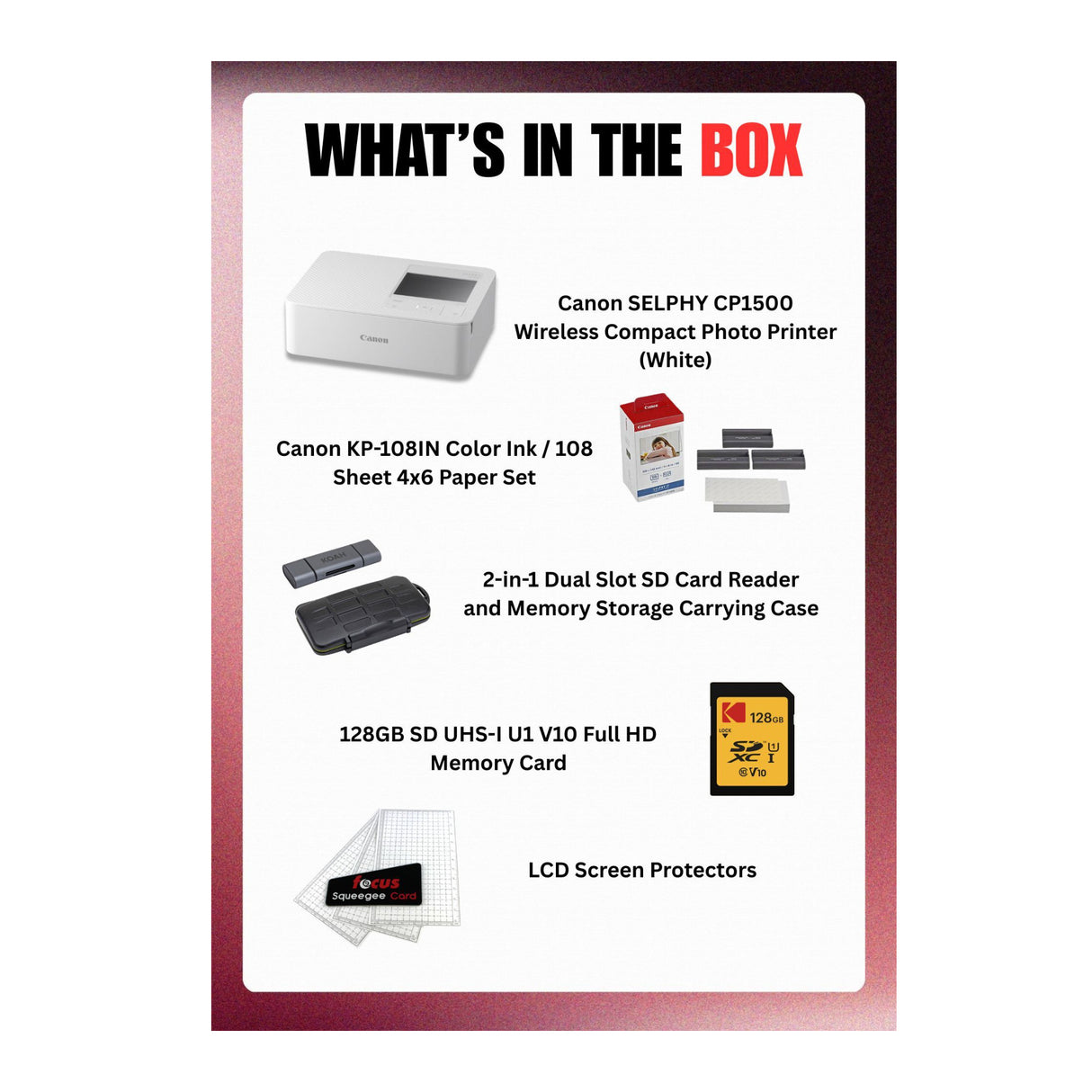 Canon Selphy CP1500 Wireless Photo Printer (White) with Accessories Bundle