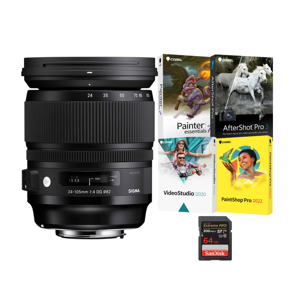 Sigma 24-105mm F4.0 Art DG OS HSM Lens (Nikon F-Mount) with Software and 64GB Memory Card