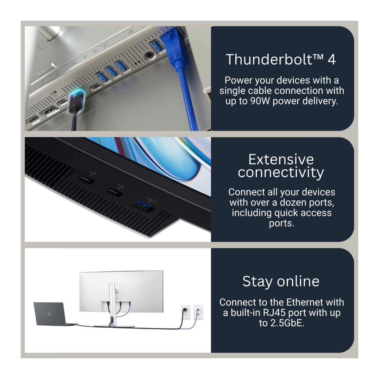 Dell UltraSharp U3425WE 34-In. UW-QHD 21:9 Curved LED Monitor 120Hz Thunderbolt 4 Hub (Black/Silver)