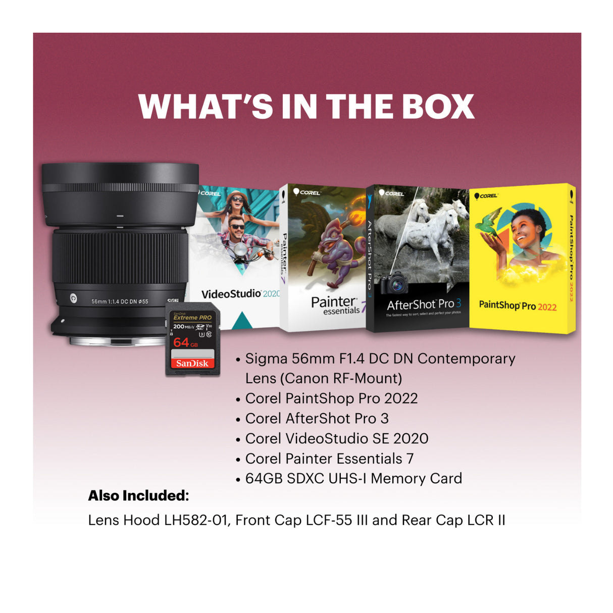 Sigma 56mm F1.4 DC DN Contemporary Lens (Canon RF-Mount) and Accessories Bundle