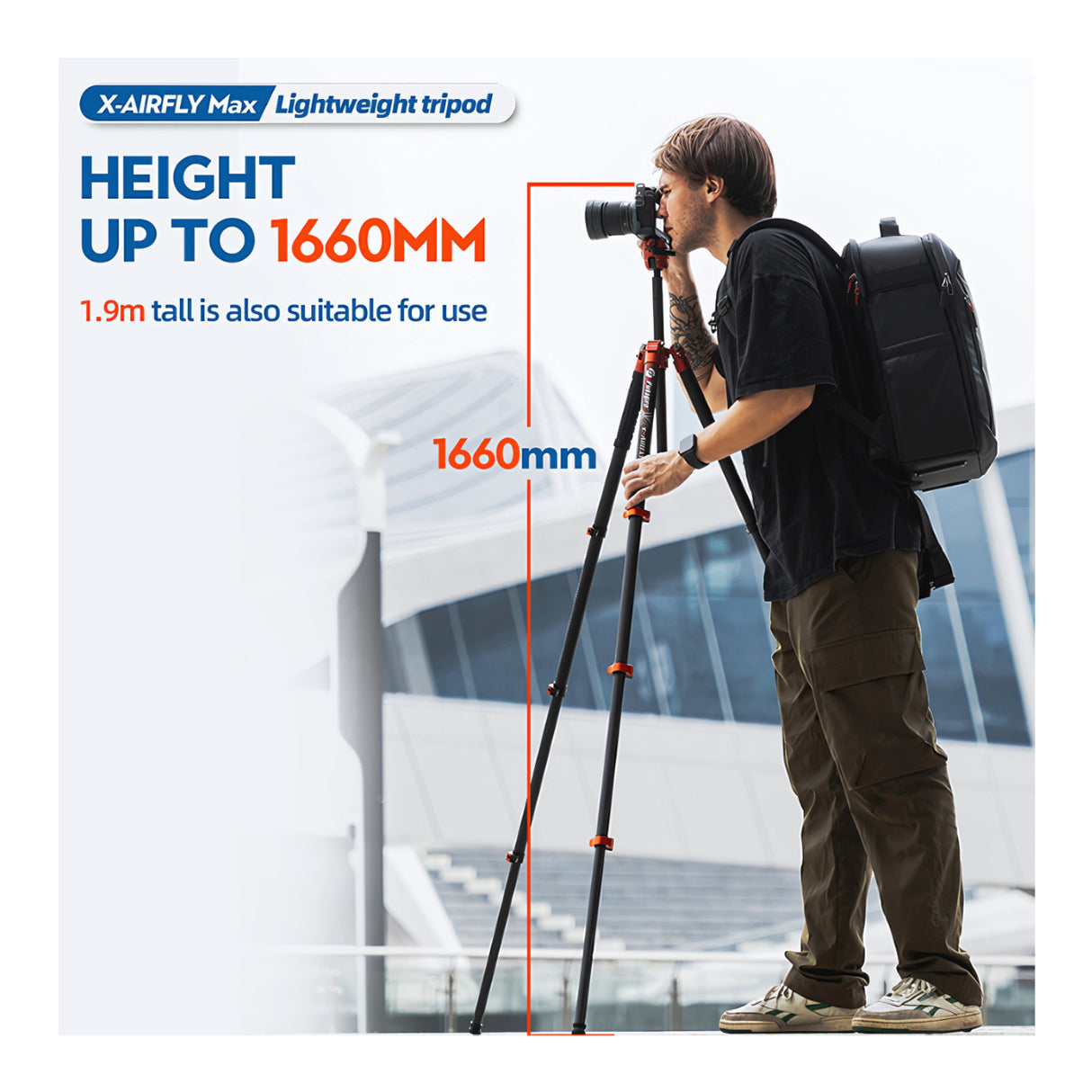 Fotopro X-Airfly Max Tripod with Detachable Monopod and Phone Holder (Orange)
