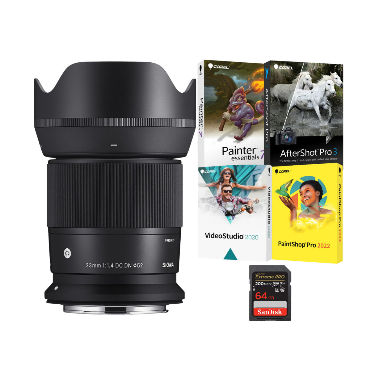 Sigma 23mm F1.4 DC DN Lens (Canon RF-Mount) Bundle with 64GB Memory Card
