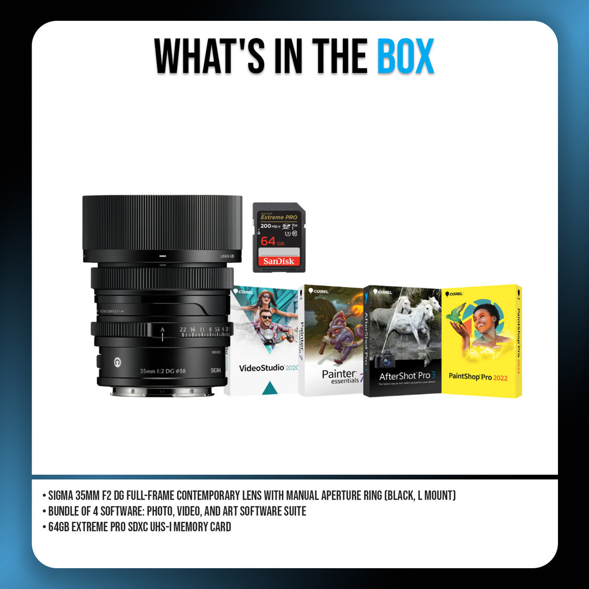 Sigma 35mm F2 DG Black Contemporary Lens for L Mount Bundle