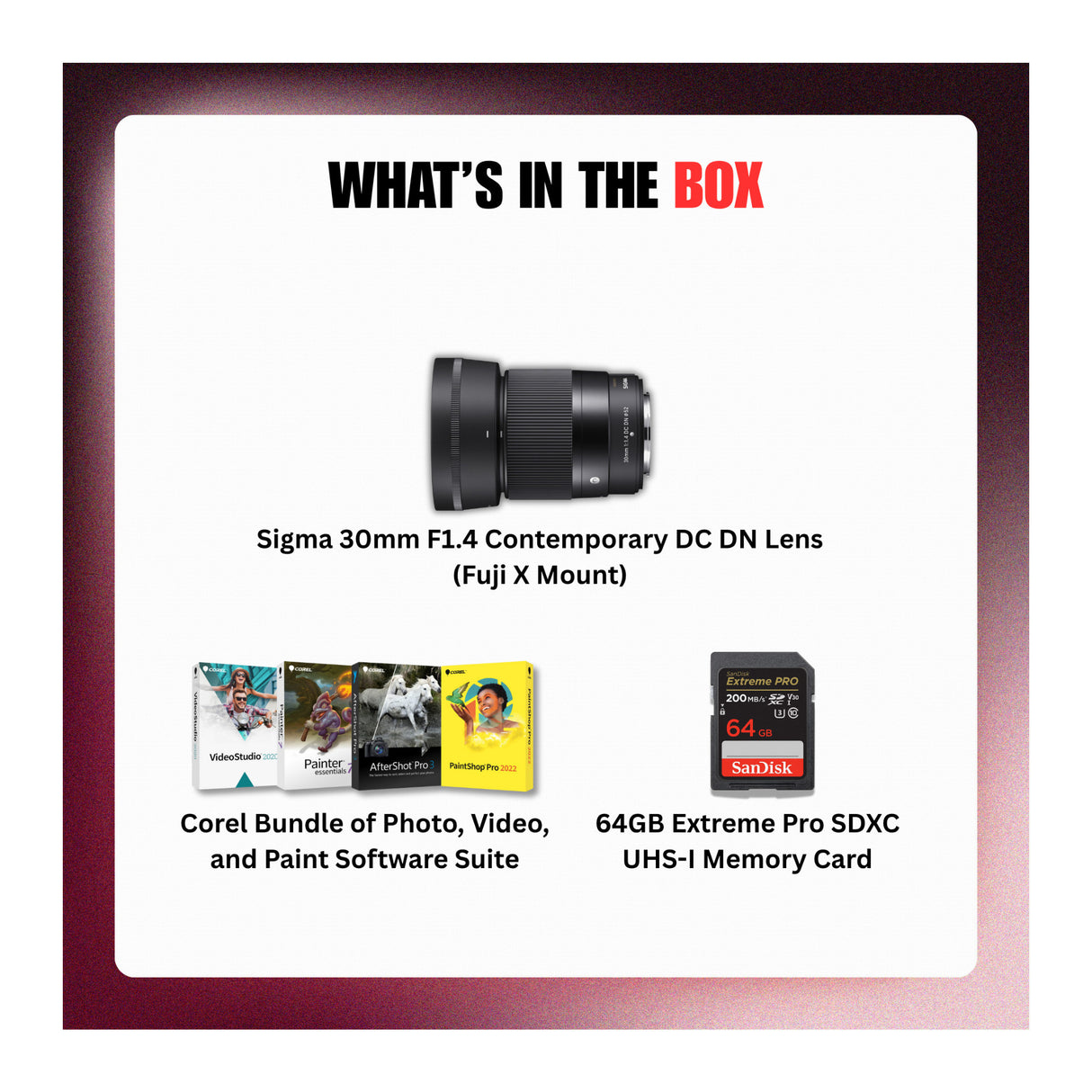 Sigma 30mm F1.4 Contemporary DC DN Multilayer Coating Lens (Fuji X Mount) Bundle