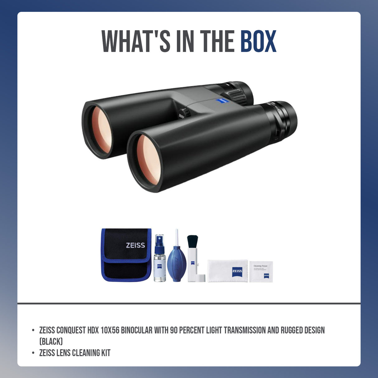 Zeiss CONQUEST HDX 10x56 Binocular with Lens Cleaning Kit (Black)