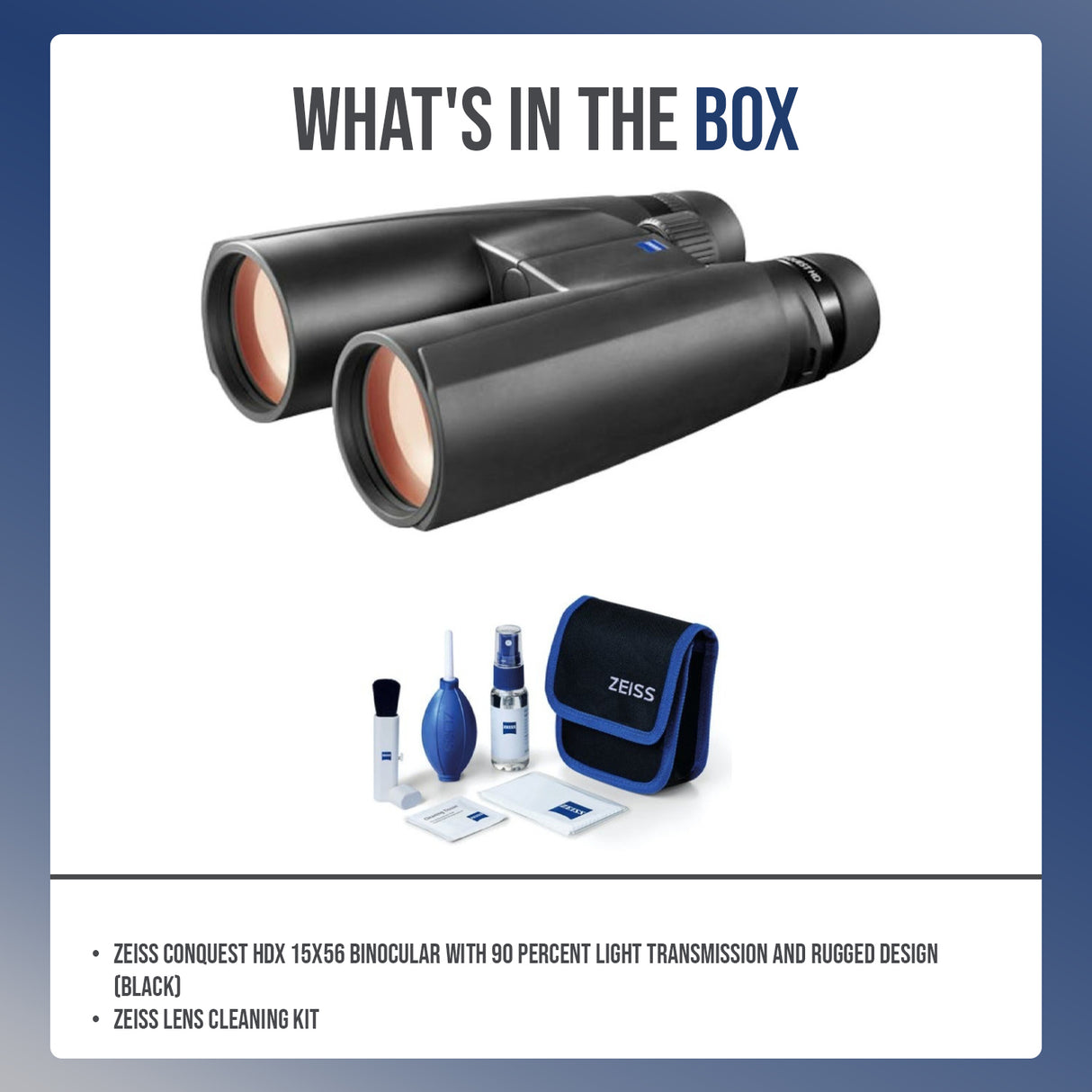 Zeiss CONQUEST HDX 15x56 Binocular with Lens Cleaning Kit (Black)