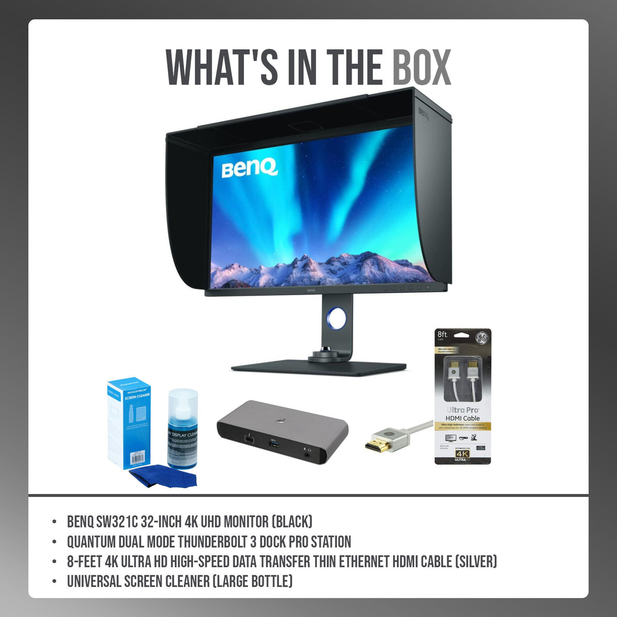 BenQ SW321C 32-Inch 4K HDR IPS Photo and Video Editing Monitor (Black) Bundle