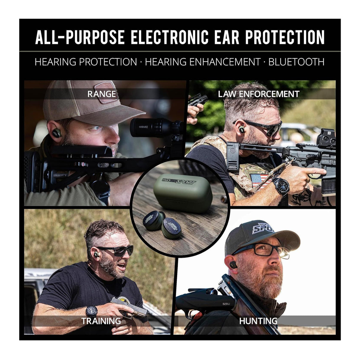 CALIBER Tactical Earbuds with True Wireless Bluetooth, 25 NRR, OD Green & Black