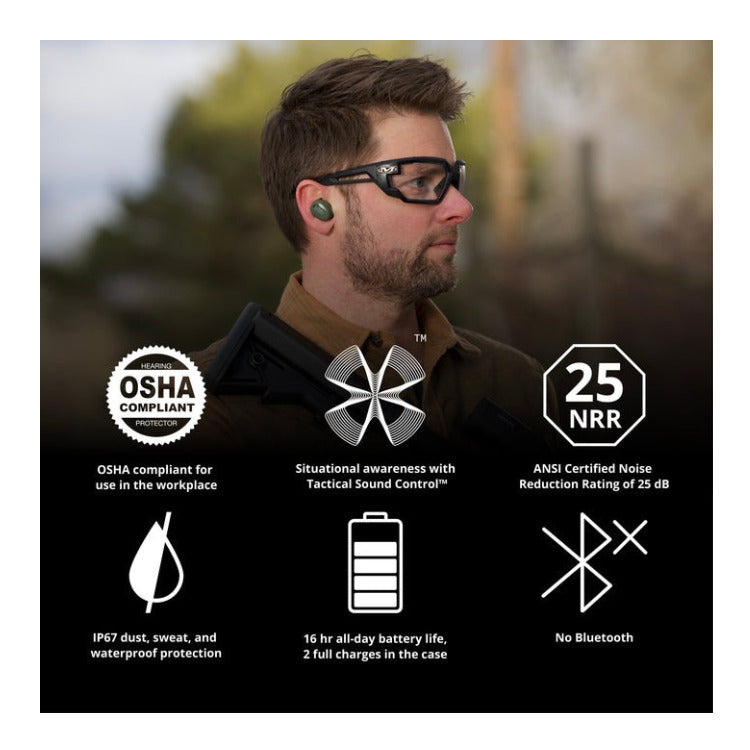INSTINCT True Wireless Tactical Electronic Earbuds, 25 NRR, OD Green
