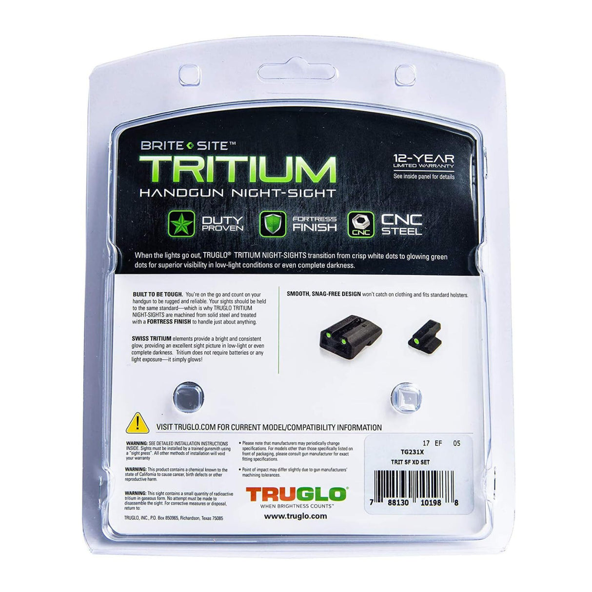 TruGlo Tritium Night Sight Set for Springfield XD Series