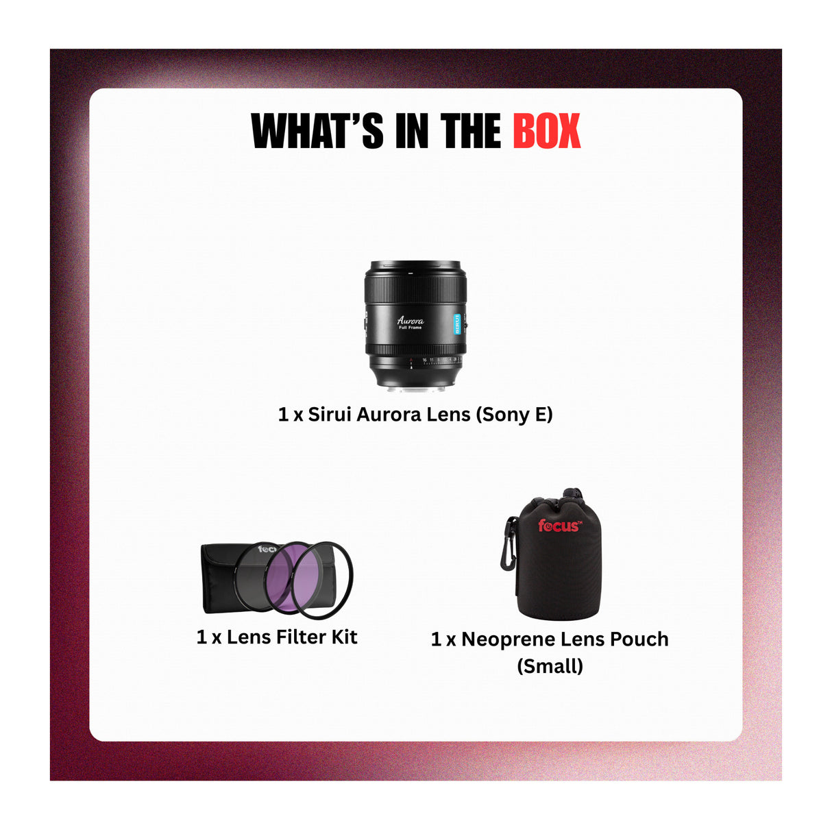 Sirui Aurora 85mm f/1.4 Full Frame Lens (Sony E) Bundle with Accessories