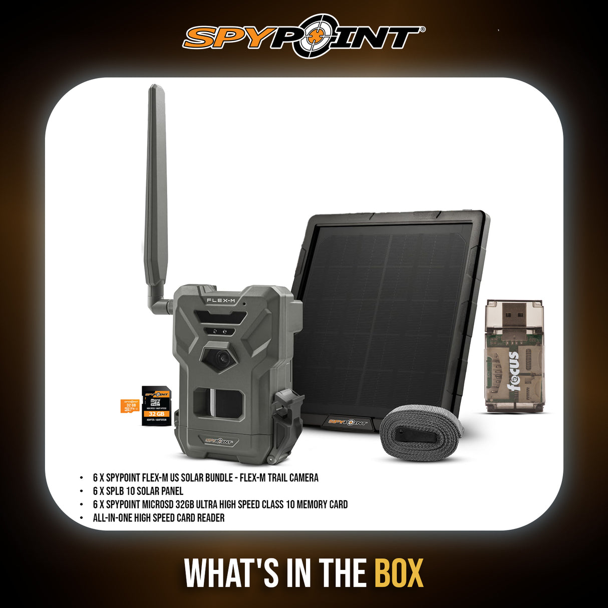 Spypoint FLEX-M Trail Camera, SPLB-10 Solar Panel with Accessories (6 Pack)
