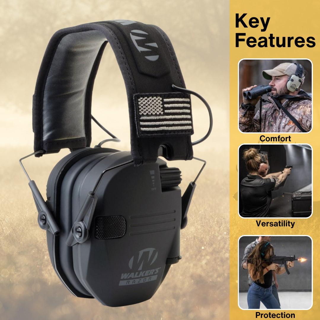Walkers Razor Slim Electronic Muffs with Walkie Talkie Attachment Bundle