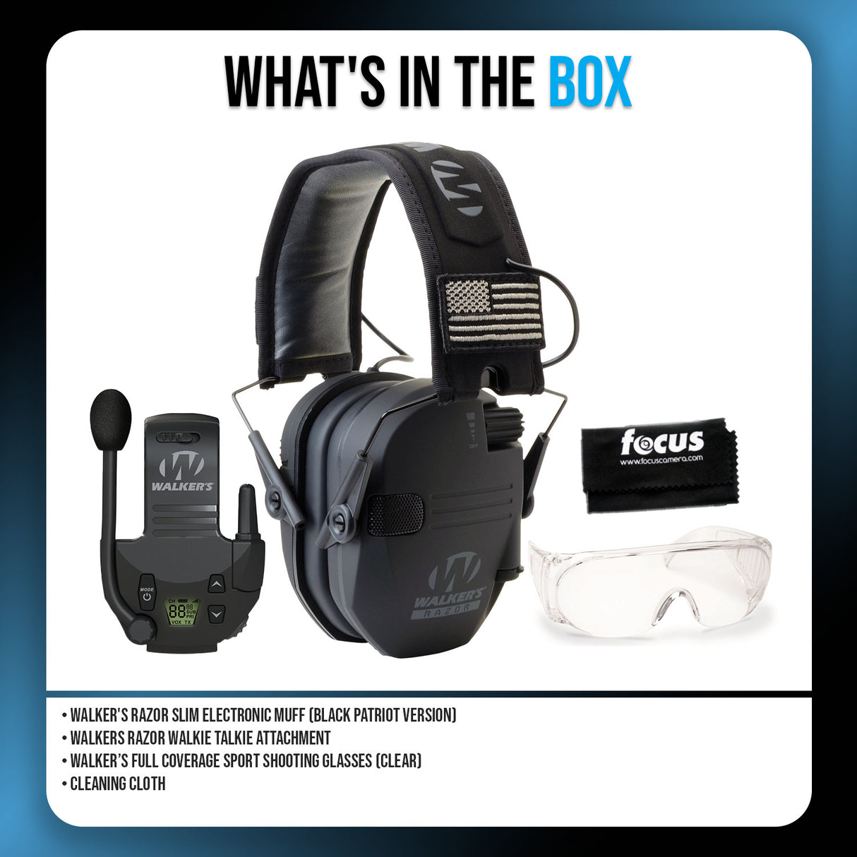 Walkers Razor Slim Electronic Muffs with Walkie Talkie Attachment Bundle