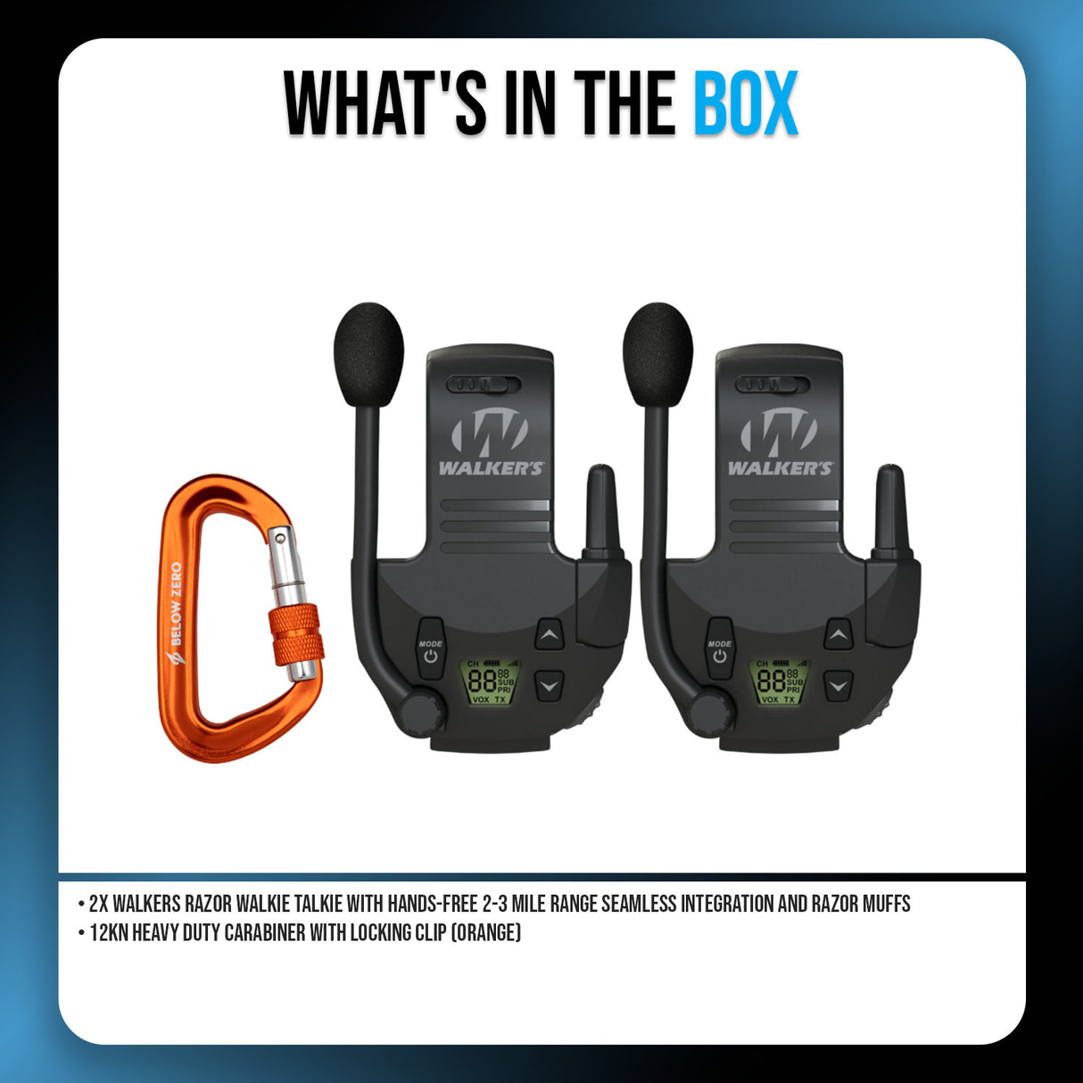Walker's Razor Walkie Talkie Bluetooth Attachment Bundle with Locking Carabiner
