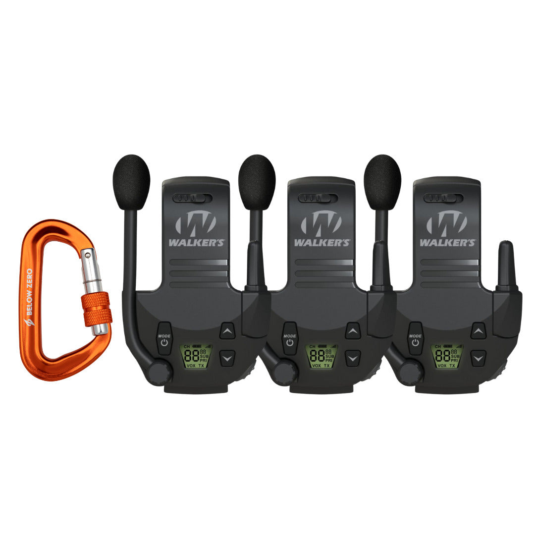Walker's Razor Walkie Talkie Bluetooth Attachment Bundle with Locking Carabiner