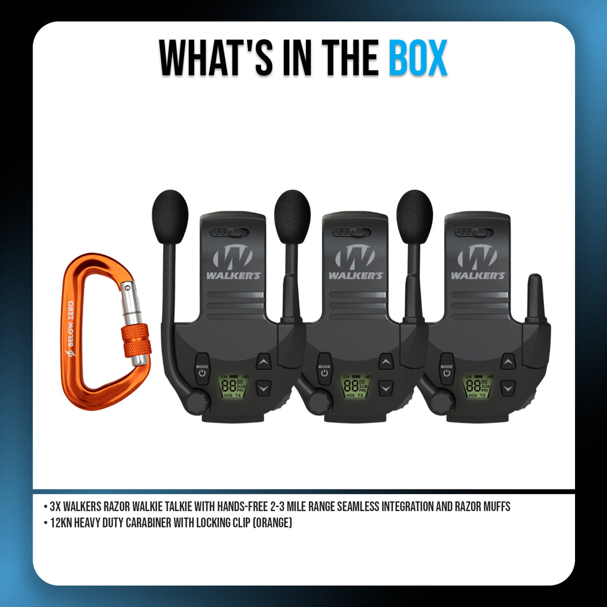 Walker's Razor Walkie Talkie Bluetooth Attachment Bundle with Locking Carabiner