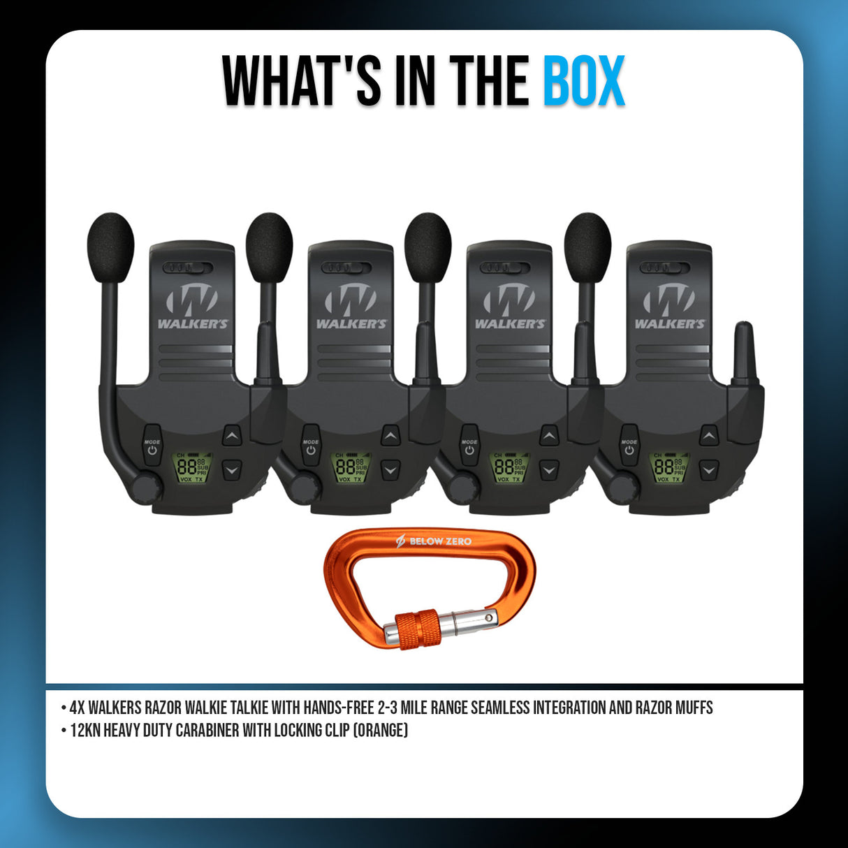 Walker's Razor Walkie Talkie Bluetooth Attachment Bundle with Locking Carabiner