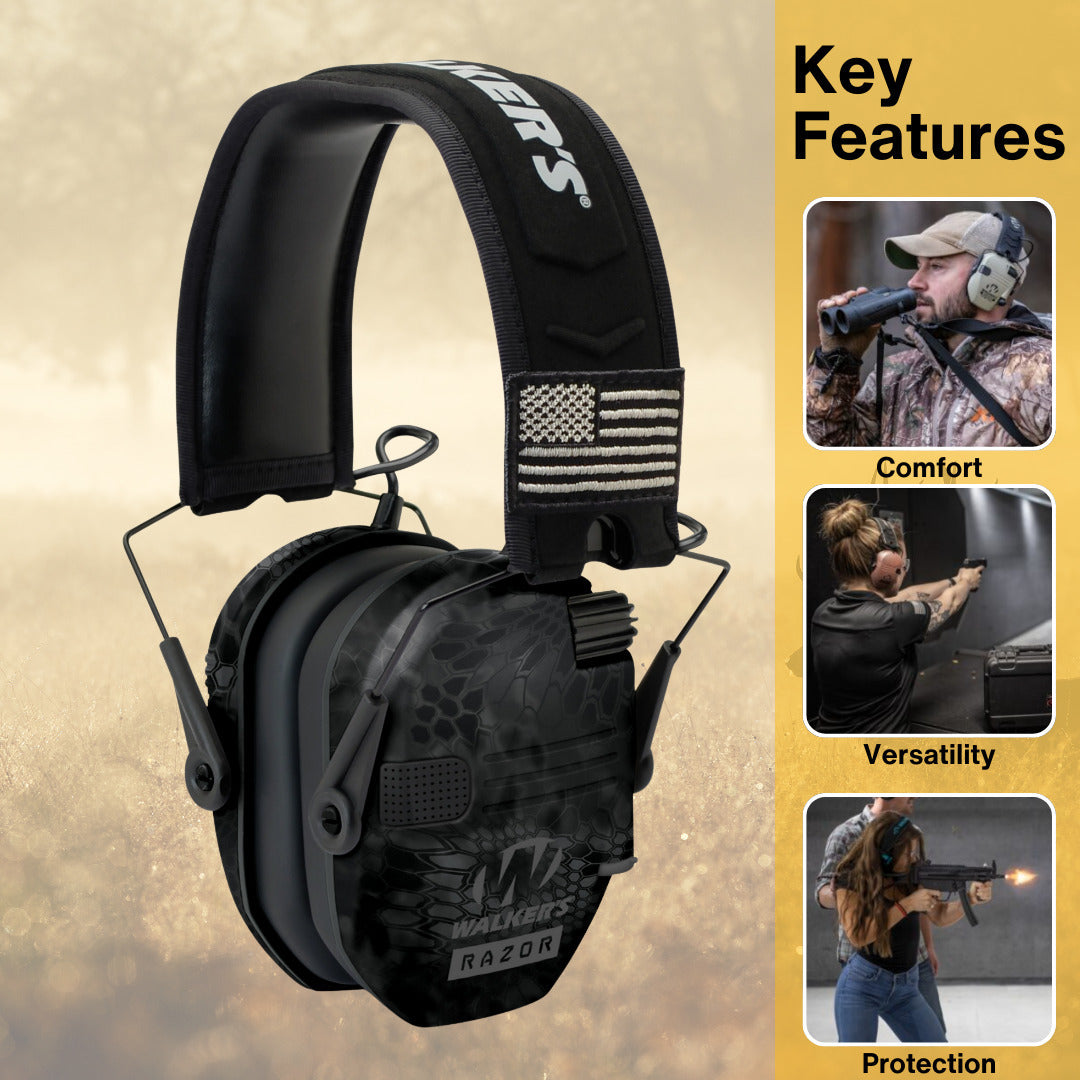 Walkers Razor Patriot Electronic Ear Muffs (Kryptek Camo) Bundle