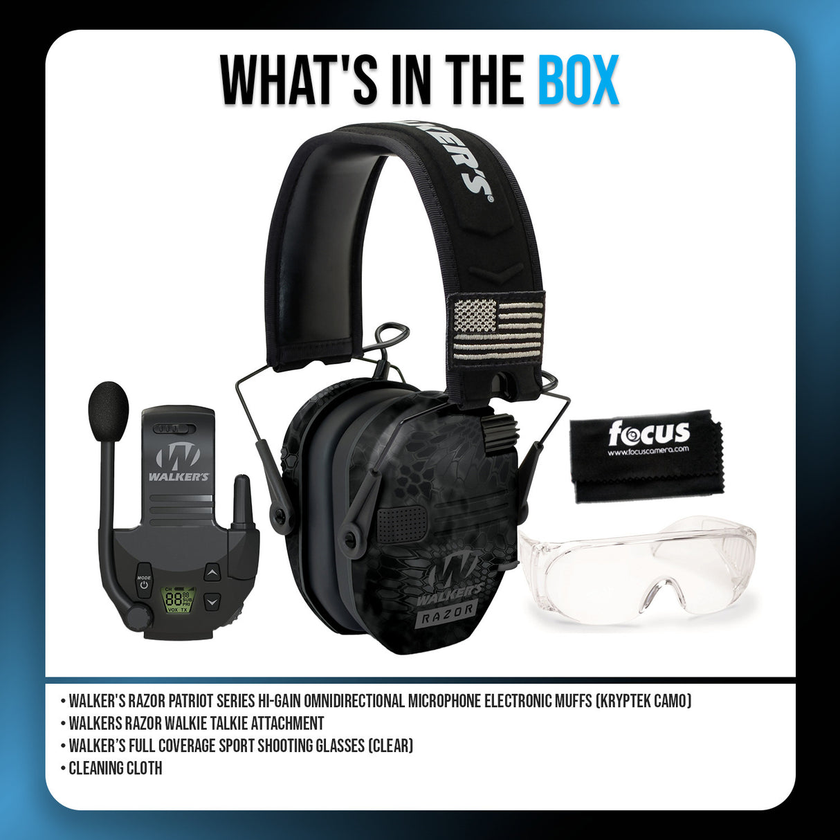 Walkers Razor Patriot Electronic Ear Muffs (Kryptek Camo) Bundle