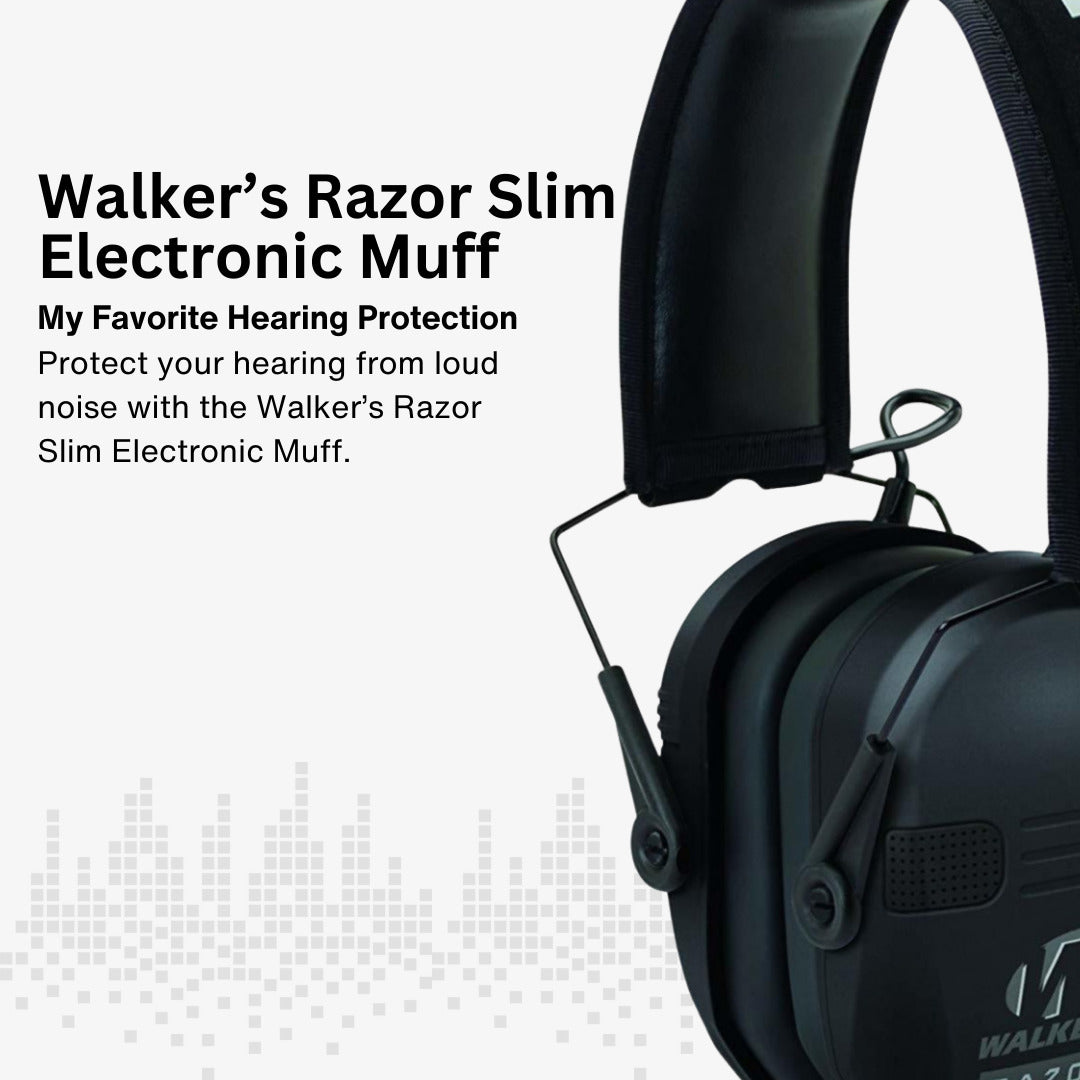 Walkers Razor Slim Electronic Muffs (Black) with Walkie Talkie Attachment Bundle