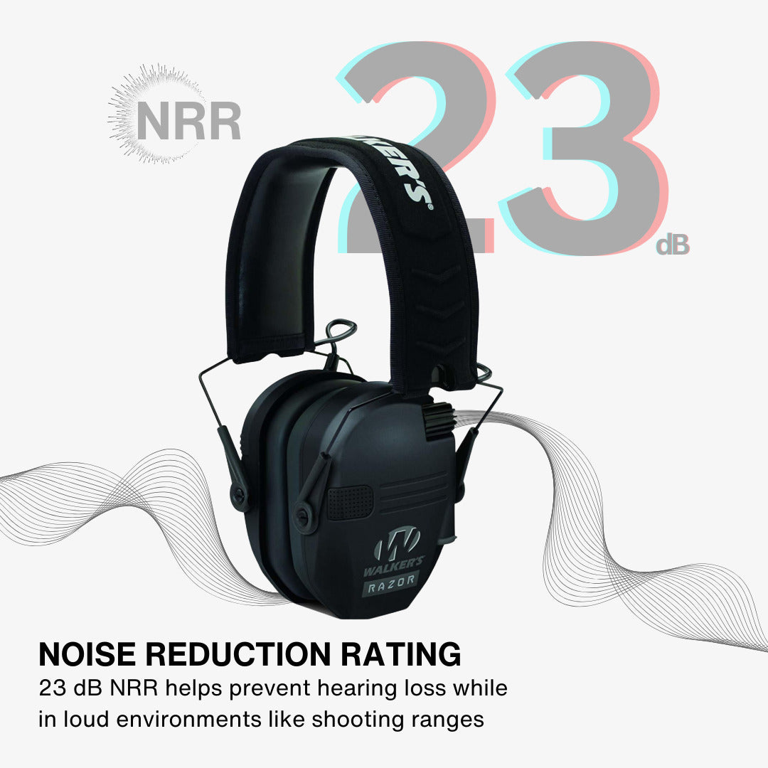 Walkers Razor Slim Electronic Muffs (Black) with Walkie Talkie Attachment Bundle