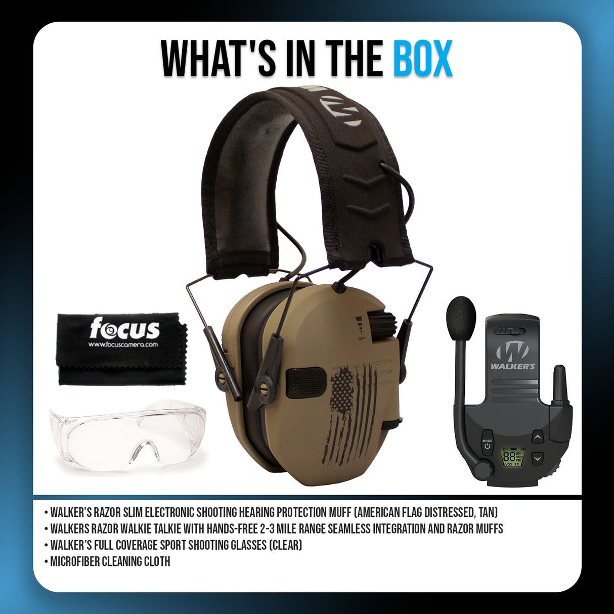 Walkers Razor Walkie Talkie Bundle with Ear Muffs and Accessories