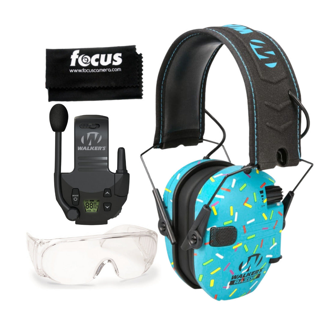 Walker's Razor Digital Ear Muffs (Blue Sprinkles) Bundle with Accessories