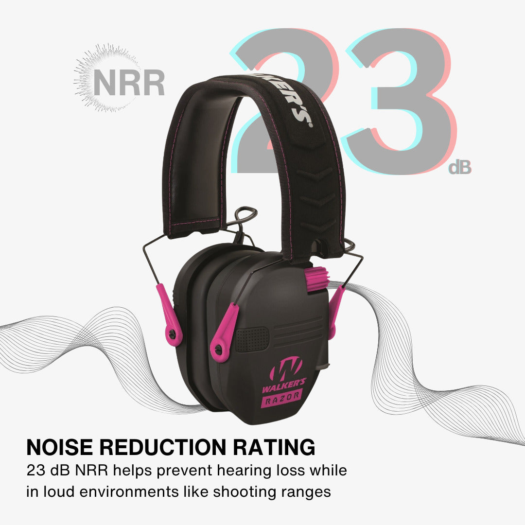 Walker's Razor Digital Ear Muffs (Black/Pink) with Accessories Bundle
