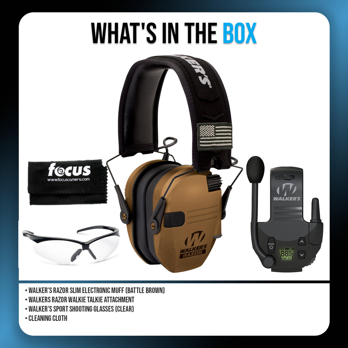 Walkers Razor Walkie Talkie Bundle with Ear Muffs and Accessories