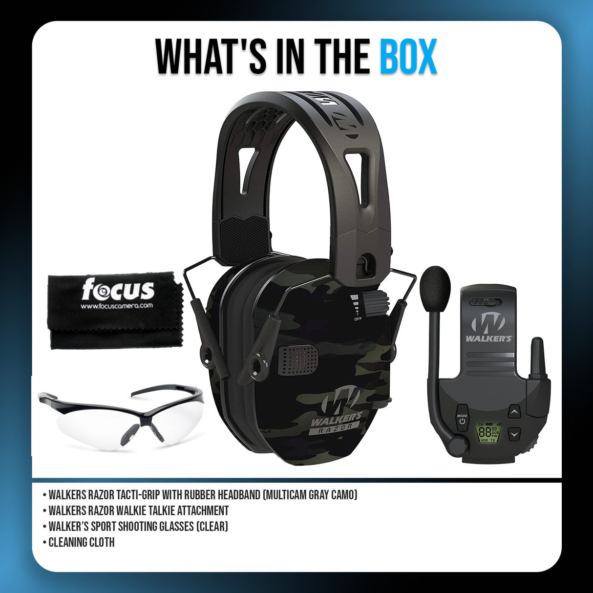 Walkers Razor Walkie Talkie with Razor Tacti-Grip with Rubber Headband Bundle