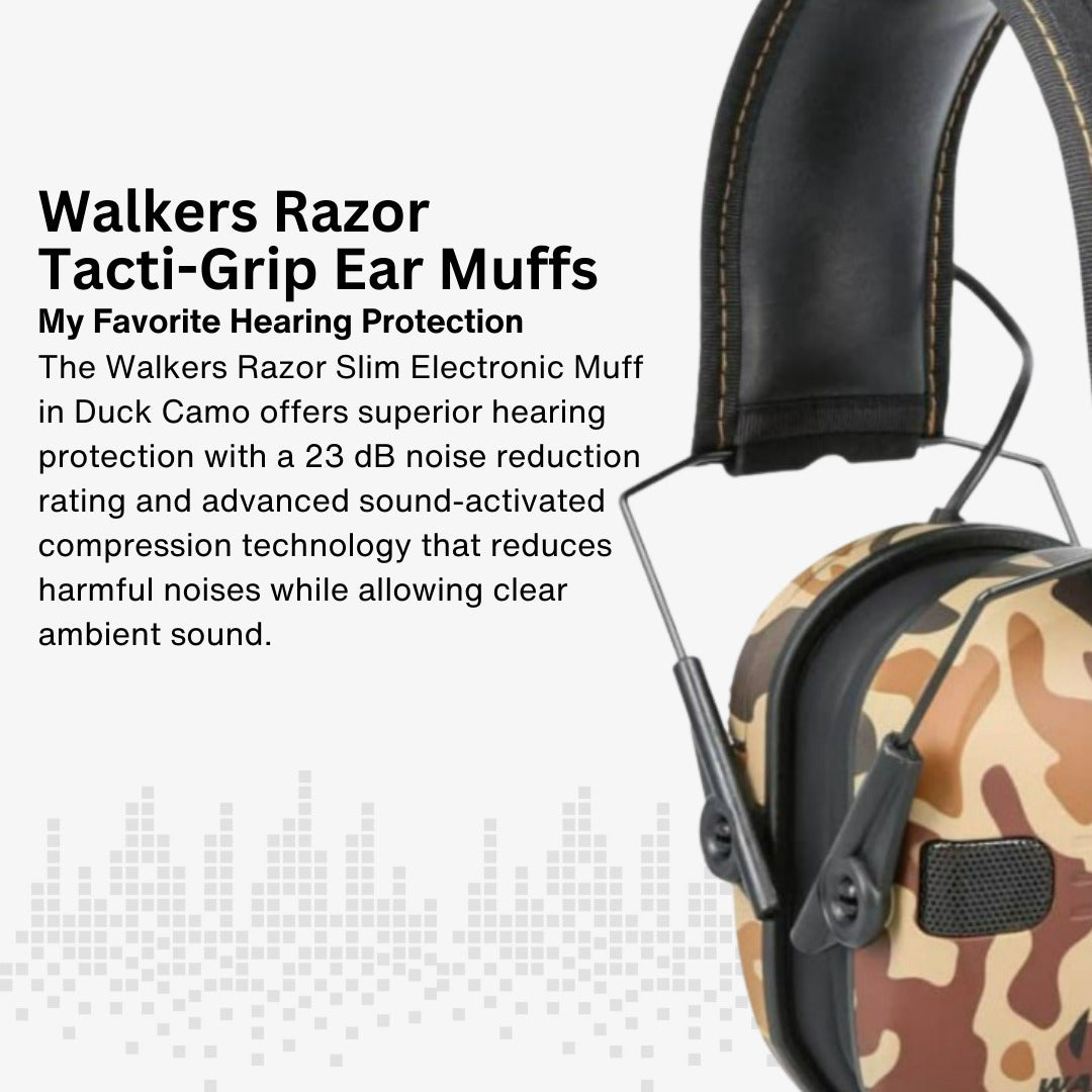 Walkers Razor Walkie Talkie Bundle with Ear Muffs (Duck Camo) and Accessories