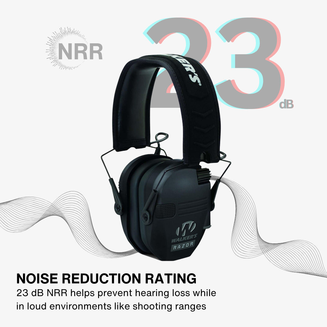 Walkers Razor Walkie Talkie Bundle with Ear Muff (Black) and Accessories