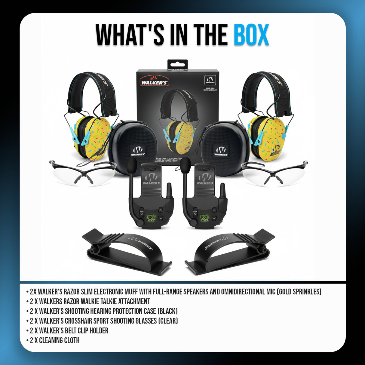 Walker's Razor Slim Electronic Muff (Gold, 2-Pack) Bundle with Accessories