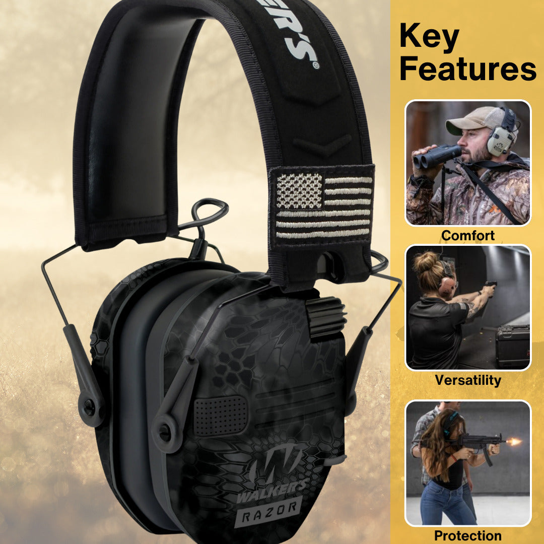 Walkers Razor Patriot Electronic Ear Muff (Kryptek Camo 2-Pack) Bundle