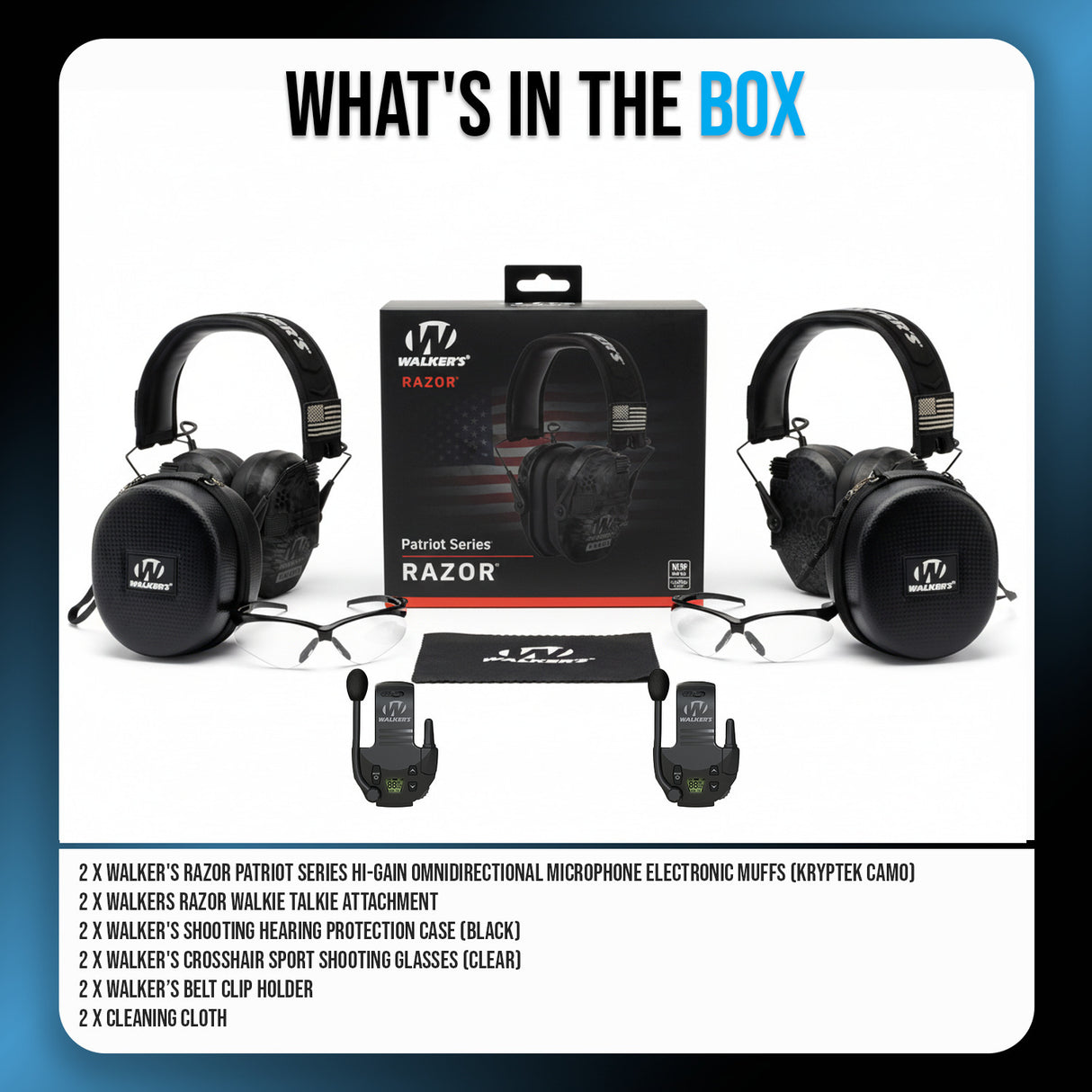 Walkers Razor Patriot Electronic Ear Muff (Kryptek Camo 2-Pack) Bundle