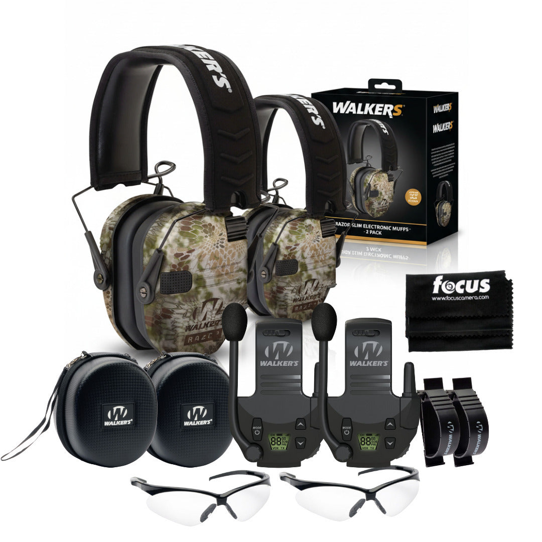 Walker's Razor Walkie Talkie Bundle with Ear Muff (Kryptek Camo) and Accessories