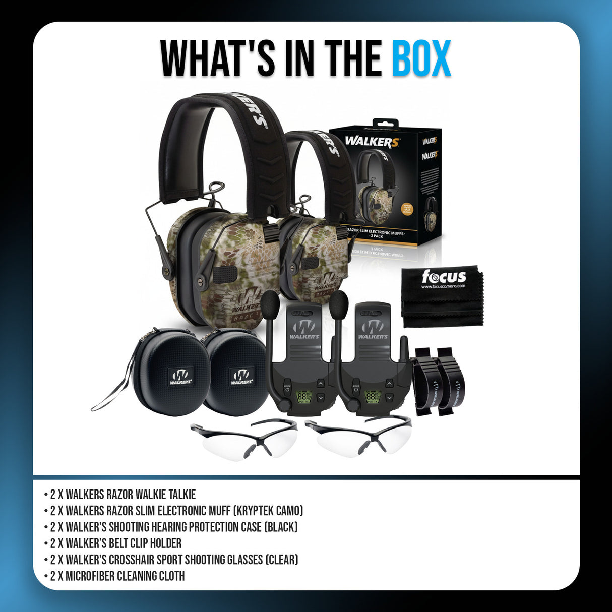 Walker's Razor Walkie Talkie Bundle with Ear Muff (Kryptek Camo) and Accessories