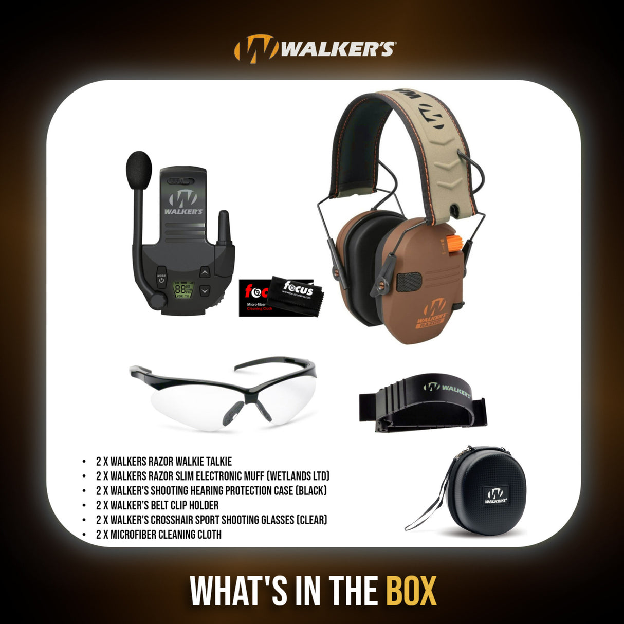 Walkers Razor Walkie Talkie Bundle with Ear Muff (Wetlands LTD) and Accessories