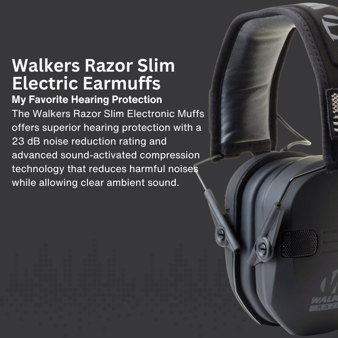 Walkers Razor Walkie Talkie Bundle with Ear Muff (Black Patriot) and Accessories