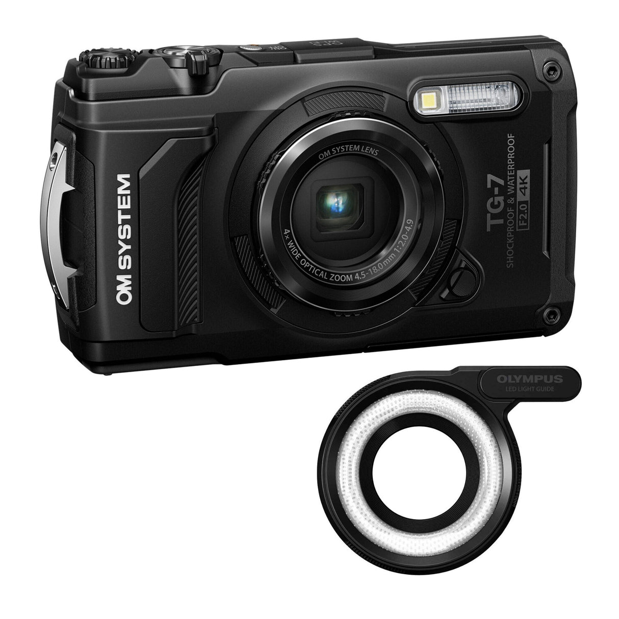 Olympus Tough TG-7 12MP Digital Camera (Black) Bundle with LG-1 LED Light Guide