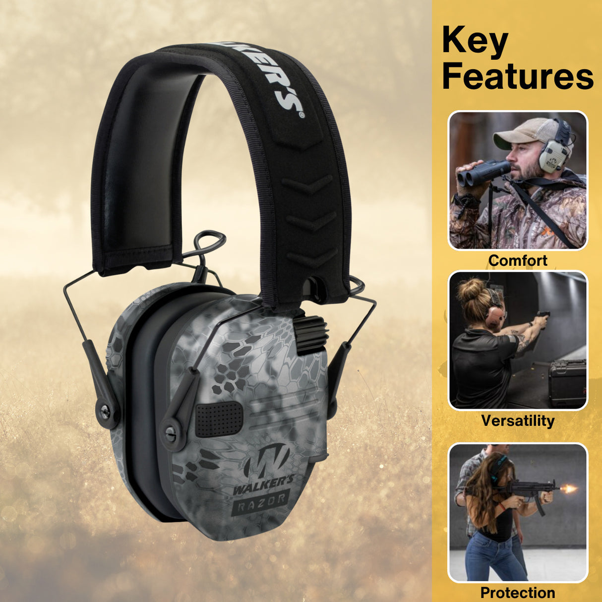 Walkers Razor Walkie Talkie Bundle with Ear Muff (Raid Kryptek) and Accessories