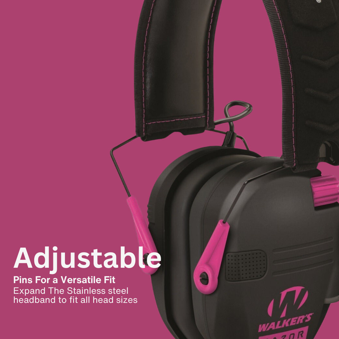 Walkers Razor Walkie Talkie Bundle with Ear Muff (Black/Pink) and Accessories