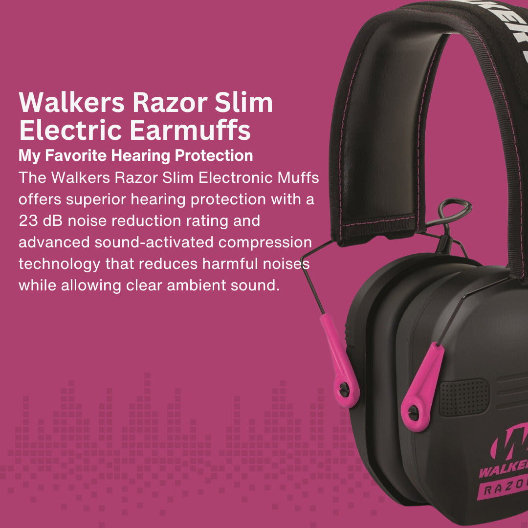 Walkers Razor Walkie Talkie Bundle with Ear Muff (Black/Pink) and Accessories
