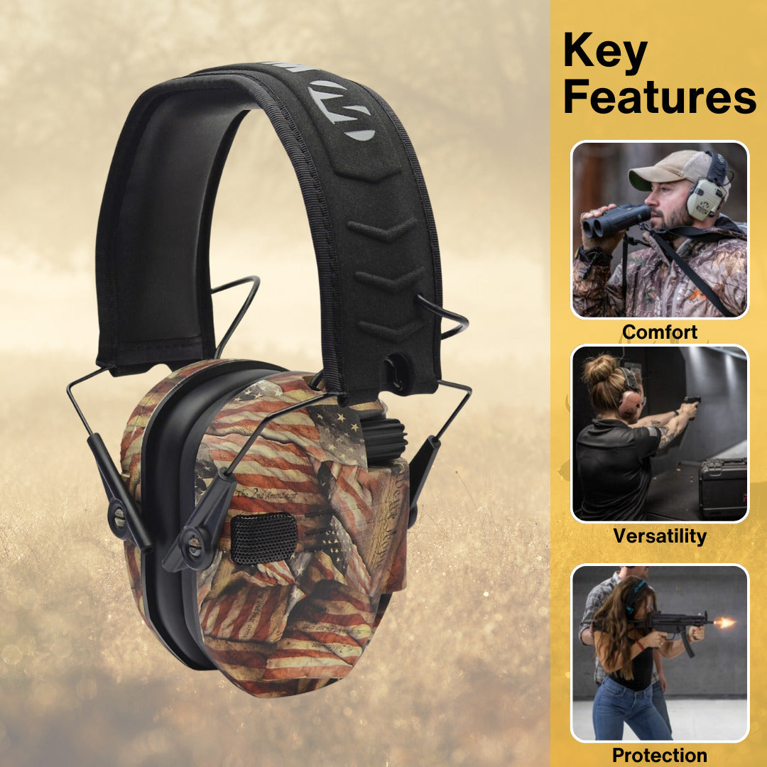 Walkers Razor Walkie Talkie Bundle with Ear Muff (American Flag) and Accessories
